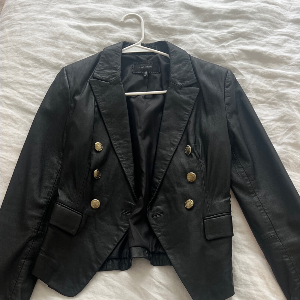 Black Leather Double-Breasted Jacket - image 5